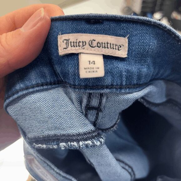 JUICY COUTURE Denim Shorts Women's Sz. 14 Distressed Jewel Bling Diamond Crystal - Picture 4 of 5